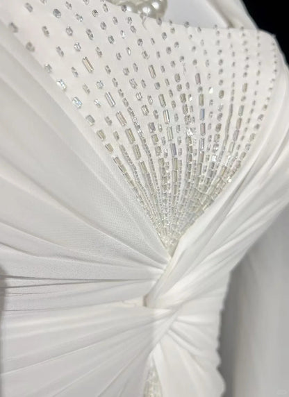 Simple Wedding Dresses A Line Spaghetti Strap Chiffon White Pleated Summer Beach Long Wedding Gown N3831