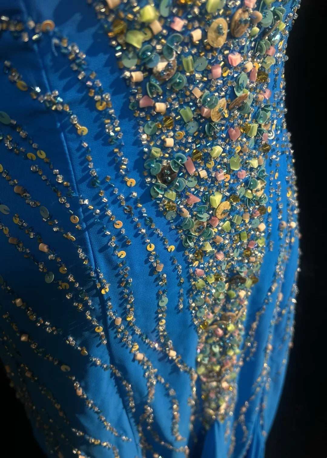 Vintage Prom Dresses Mermaid Halter Blue Chiffon With Beads Jewels Floor Length 80s Formal Gown N2582