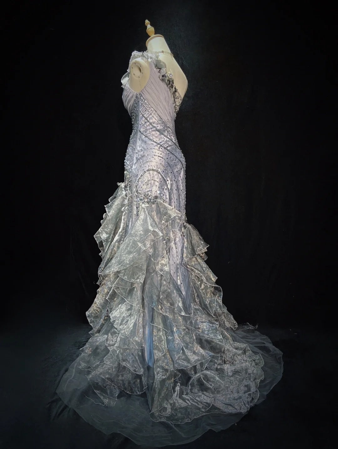 Robes de bal vintage des années 80 sirène asymétrique gris sans manches avec perles tenues de soirée semi-formelles N3613