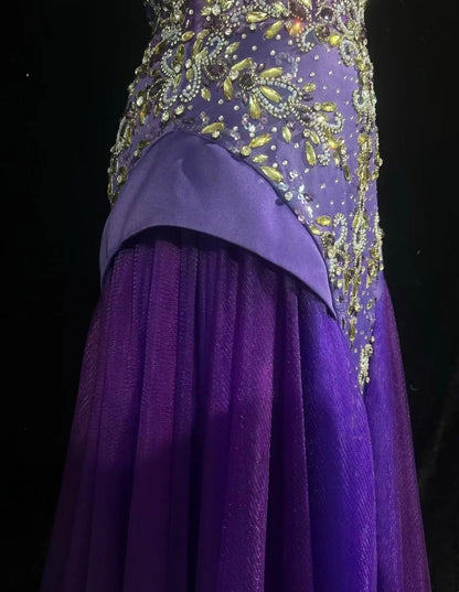 Sirène Vintage Col Bateau Violet Avec Perles Tulle Robes De Bal Longues Inspirations Tenues De Soirée RB4343