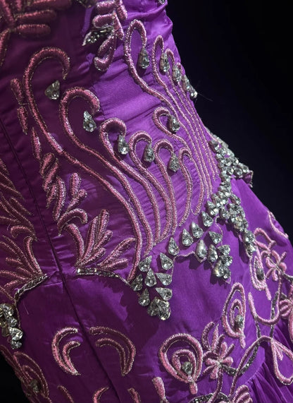 Vintage Prom Dresses Mermaid Spaghetti Strap Purple Chiffon With Beads Appliques Floor Length 80s Formal Gown N2583