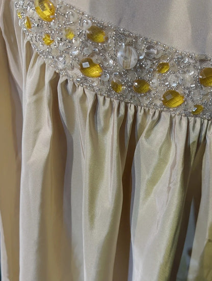 Robes de bal vintage, inspiration sirène, fines bretelles, taffetas jaune, longues années 1990, avec perles, robes de soirée N3328