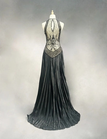 Robes de bal vintage en ligne A, robe de soirée à col en V perlée des années 90, longue robe de soirée formelle N2652