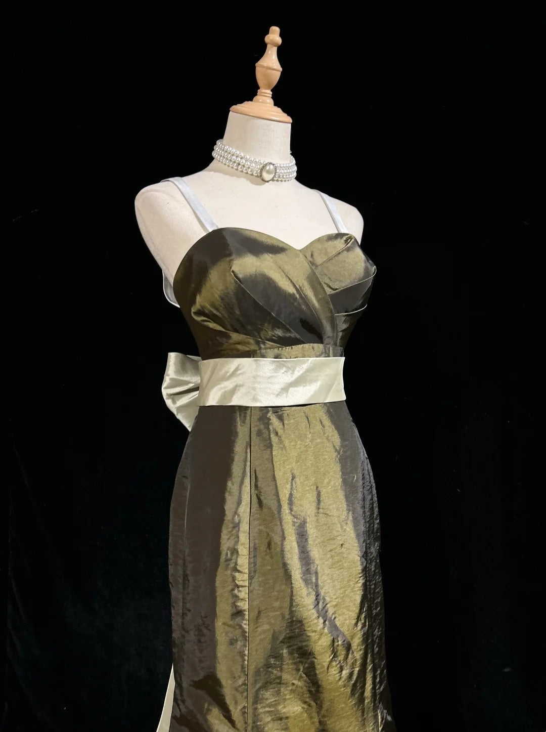 Vintage Prom Dresses Inspo Meerjungfrau Spaghettiträger Olivgrün Lang 1990er Mit Cape Formelle Kleider N3327