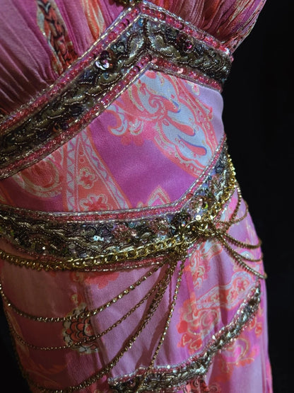 Vintage Prom Dresses Inspo A line High Low Pink Chiffon With Beads 80s Long Formal Gown N2734