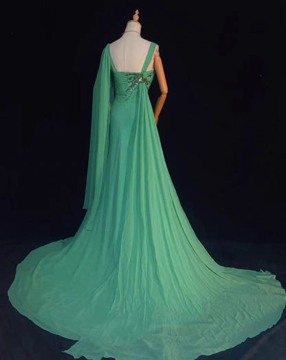Elegant Prom Dresses Inspo Mermaid Chiffon Green With Flowers Beading For Women Formal Dress N3232