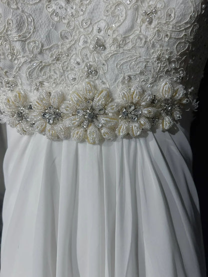 Timeless Wedding Dresses A Line Spaghetti Strap White Chiffon With Beaded Long Bridal Gown N3018