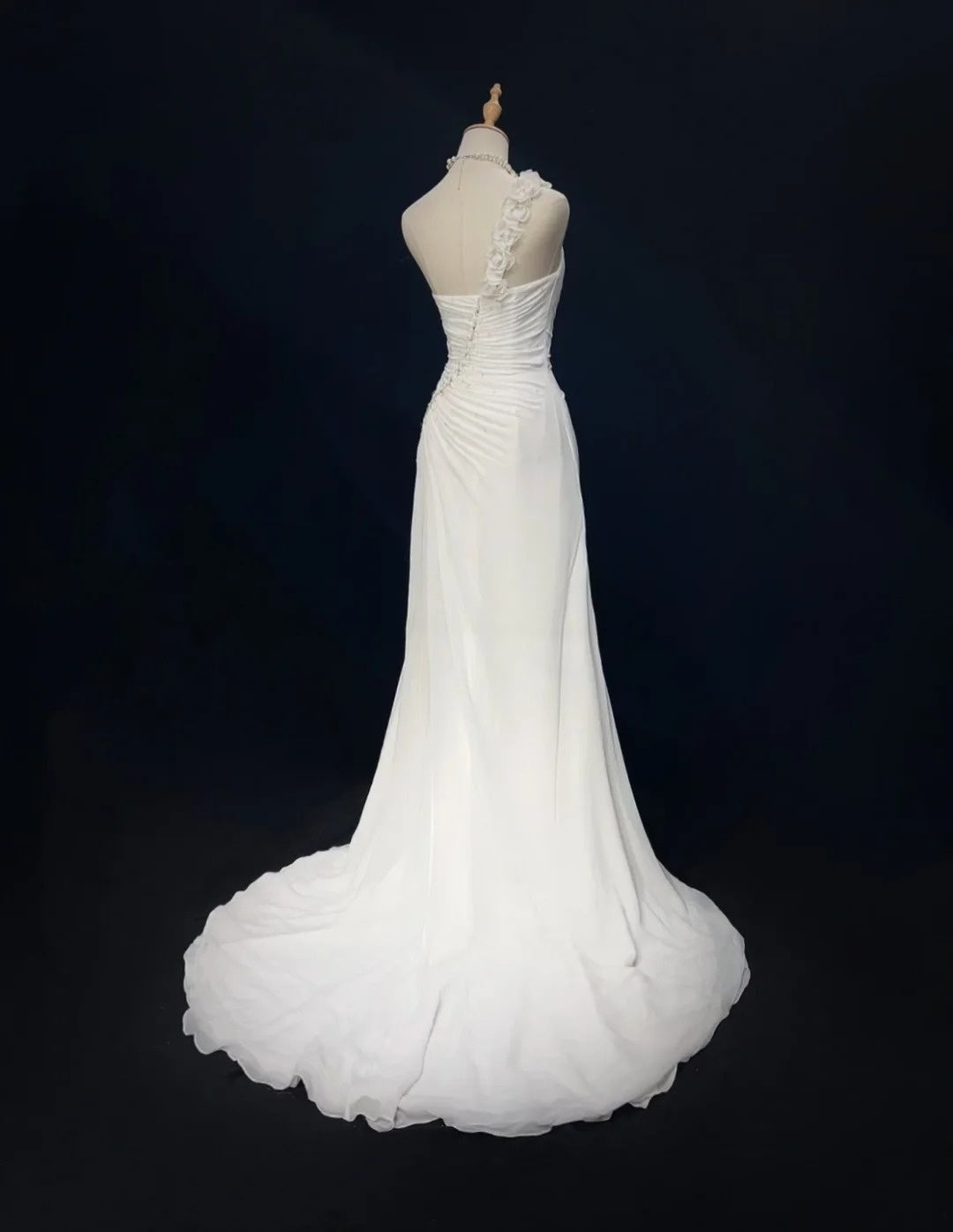Unique Wedding Dresses Mermaid One Shoulder White Chiffon With Beading Summer Garden Long Bridal Gown N3679