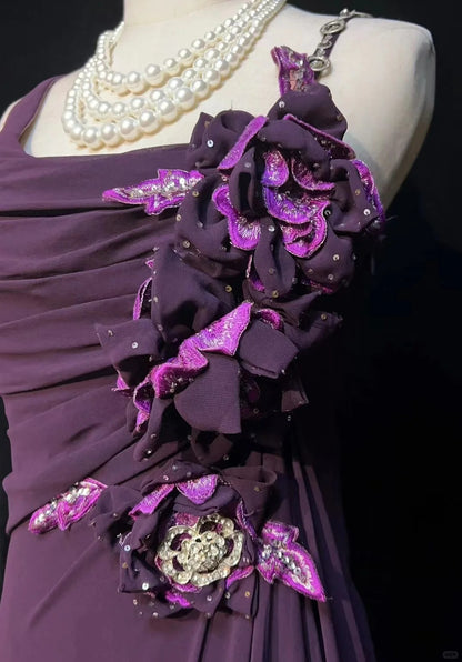 Elegant A line Spaghetti Strap Chiffon With Flowers 18th Birthday Elegant Outfit Formal Prom Dresses N4191