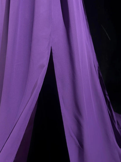 Robes de bal vintage Trapèze Asymétrique Violet Mousseline Années 80 Avec perles Longues tenues de soirée N3889
