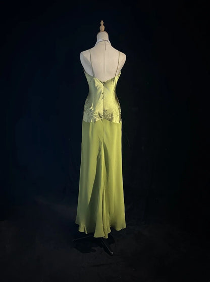 Robes de bal modestes Haut Bas Bretelles Fines Satin Vert Longues Tenues de Soirée N3472