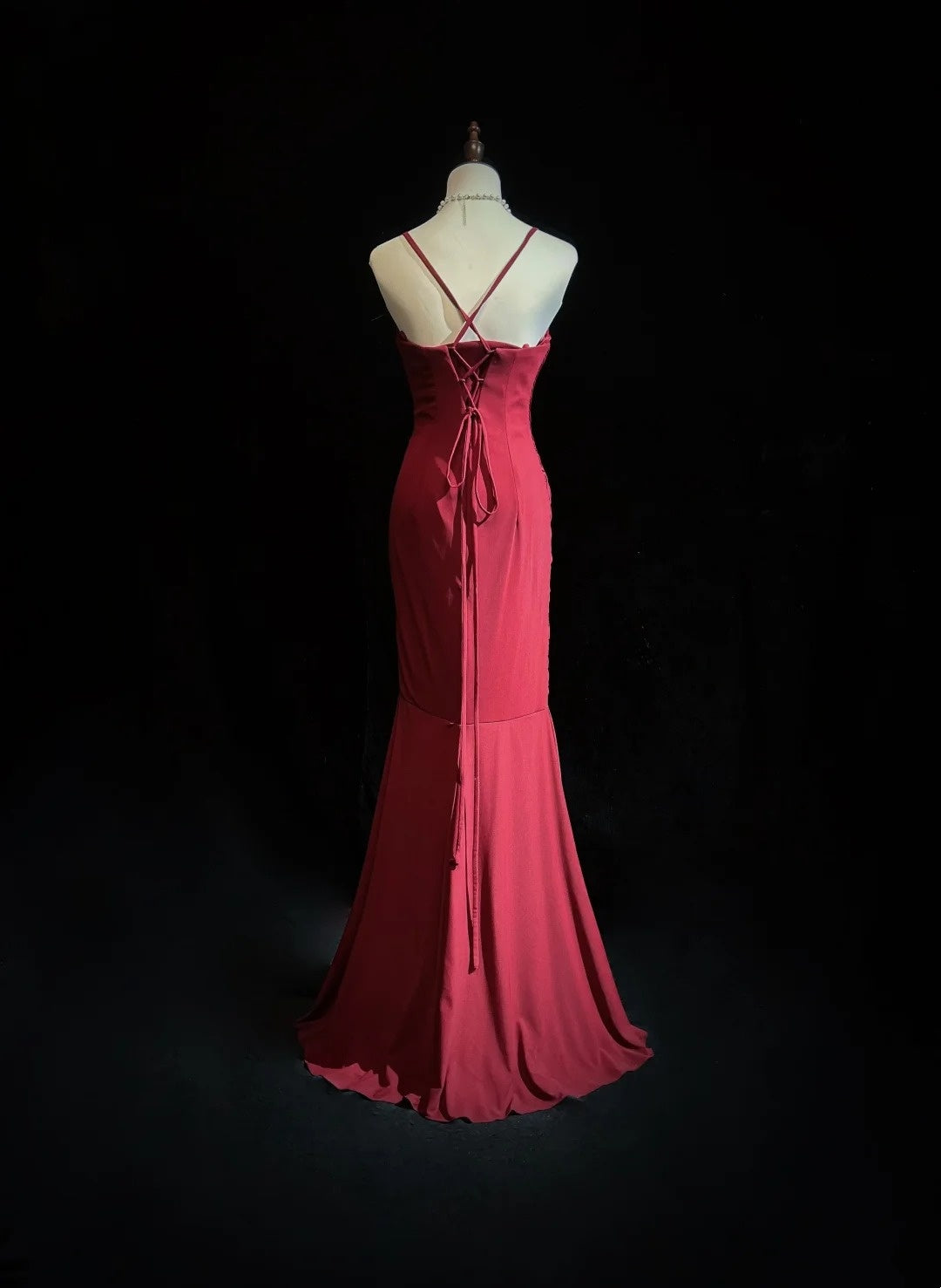Vintage Mermaid 2000s Spaghetti Strap Burgundy Chiffon With Pleated Formal Dress Long Prom Dresses N2577