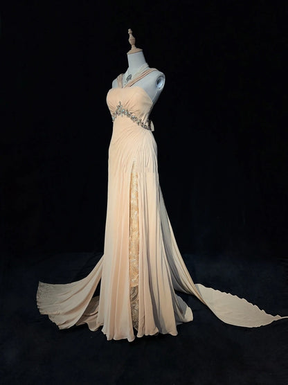 Vintage Prom Dresses Inspo Mermaid Halter Yellow Chiffon 90s With Appliqued For Women Formal Gowns N3334