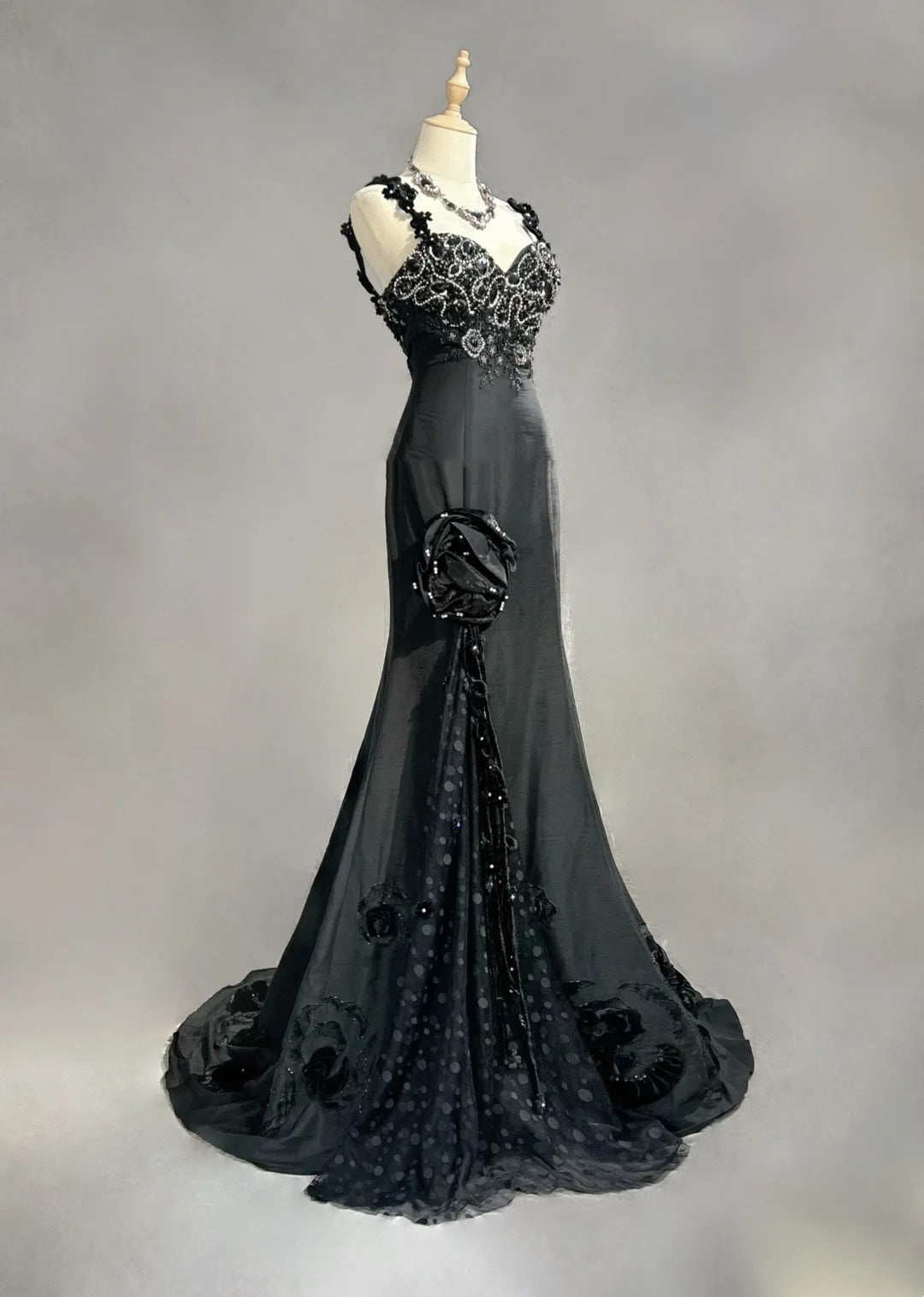 Vintage Abschlussballkleider Inspo Meerjungfrau Spaghettiträger Schwarz Lang 1990er Mit Perlenapplikationen Abendkleider N3378