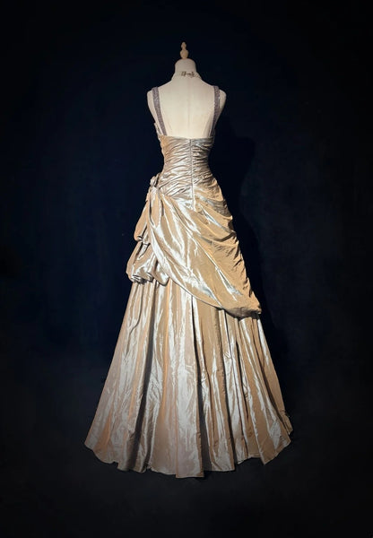 Robes de bal vintage pour le bal des finissants, bustier en cœur avec bretelles, perles champagne, longue robe de soirée N2451