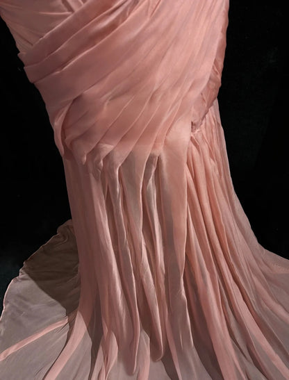 Robe de soirée longue sirène vintage rose plissée sans manches pour anniversaire, bal de promo N2447