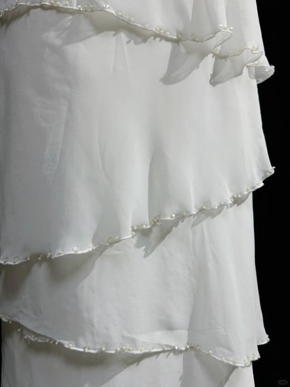 Cute A Line Square Neck White Chiffon With Beads Prom Dresses Formal Outfits RB3939