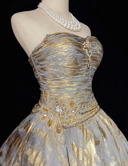 Robe de bal de princesse bustier en organza doré courte mini robes de soirée de rentrée scolaire Hoco Gowns N2912