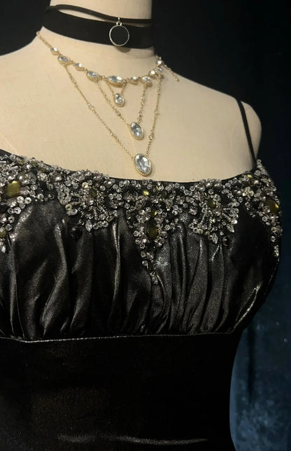 Robes de bal vintage sirène dos nu taille basse avec perles robe de soirée longue années 1970 N2618