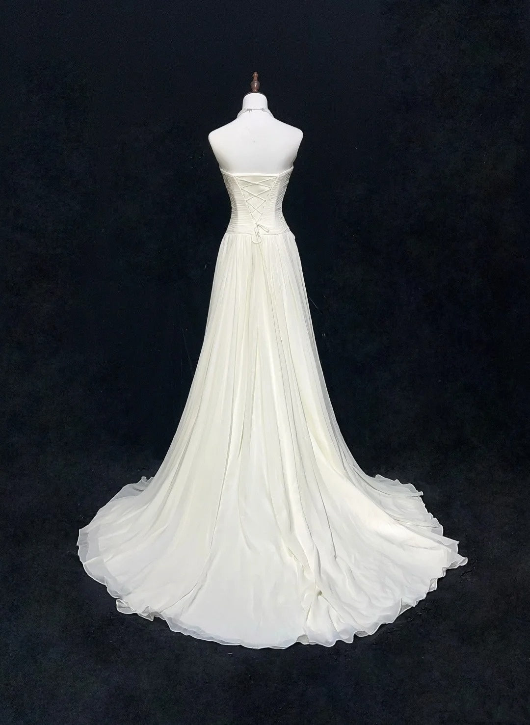 Zeitlose Hochzeitskleider, A-Linie, trägerlos, weißer Chiffon mit applizierter langer Brautrobe N3013