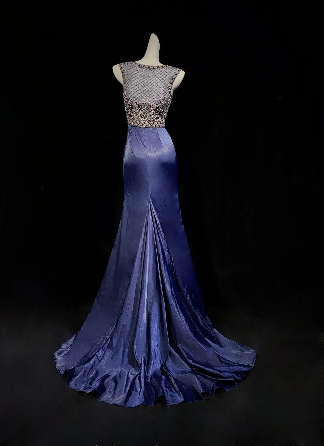 Vintage Prom Dresses 1950er Meerjungfrau U-Boot-Ausschnitt Royalblau Satin mit Schlitz Perlen Ärmellose Abendgarderobe Formelle Outfits RB4333