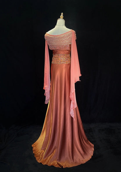 Elegante Ballkleider Meerjungfrau Trägerlos Chiffon Rüschen Perlen Jacke Bodenlang Formelle Abendgarderobe N3489