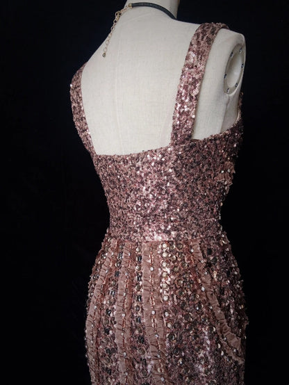Idées de robes d'anniversaire à sequins à bretelles fourreau sexy pour femmes, longueur genou, tenues de retour à la maison N3461