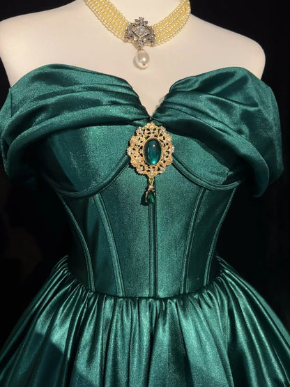 Pretty Ball Gown Off The Shoulder Green Satin Short Mini Homecoming Dresses Hoco Gowns N2603