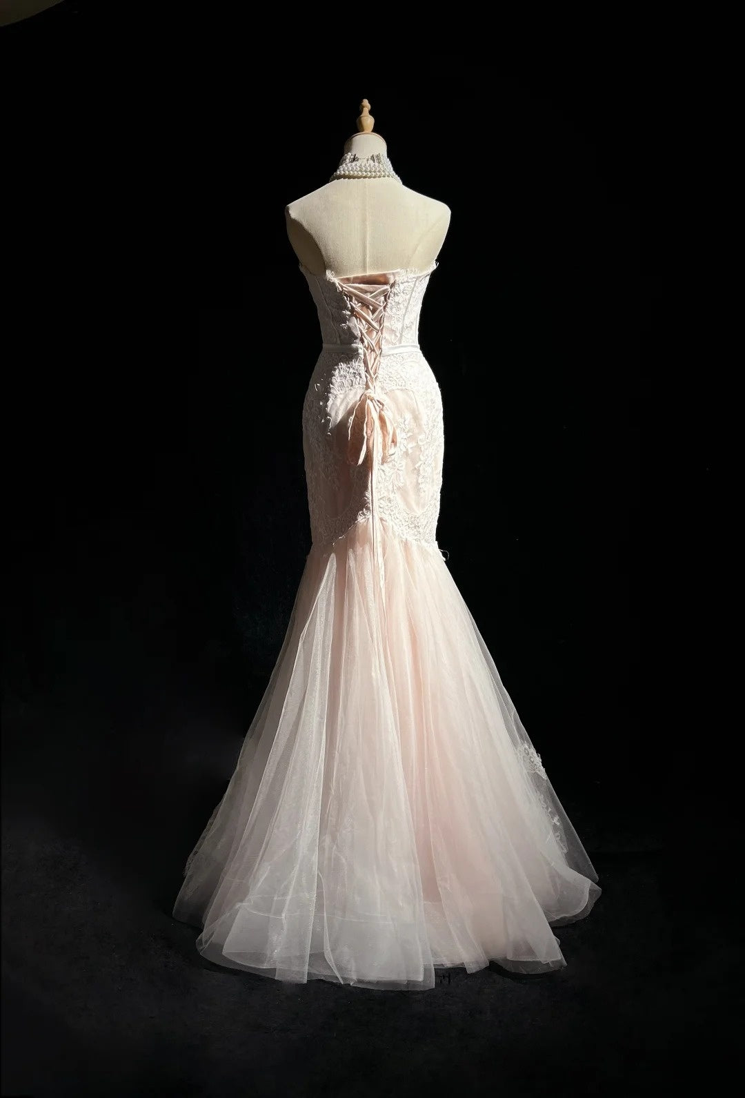 Robes de bal vintage sirène bustier rose dentelle à volants longue robe de soirée N2498