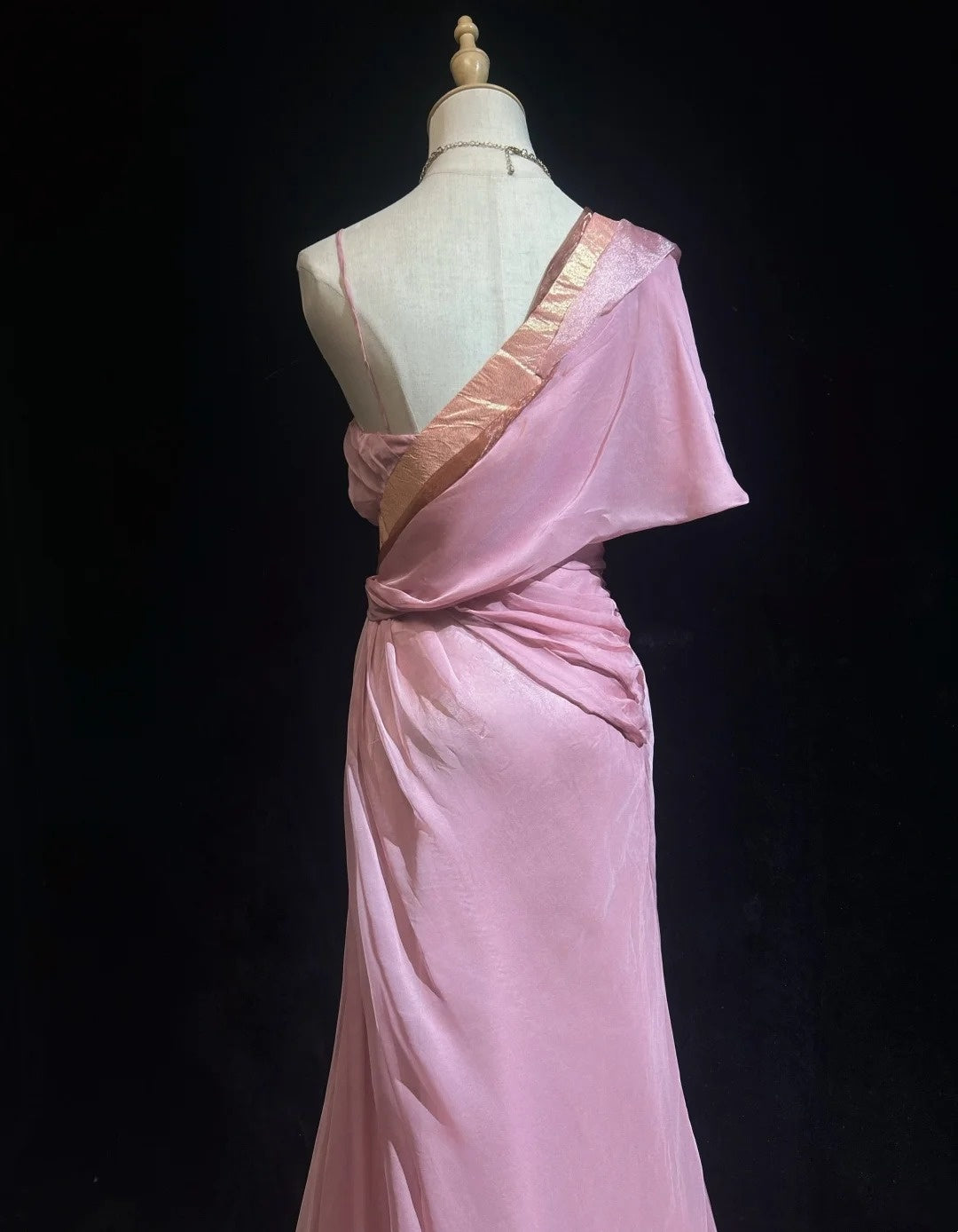Robes de bal vintage sirène en mousseline de soie rose avec perles appliquées, longue robe de soirée années 70 N2620