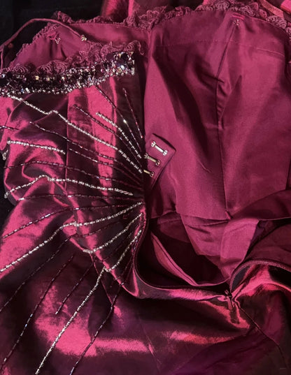 Vintage Abschlussballkleider Meerjungfrau Spaghettiträger Lila mit Perlen Tüll 90er Jahre Langes Abendkleid N2886