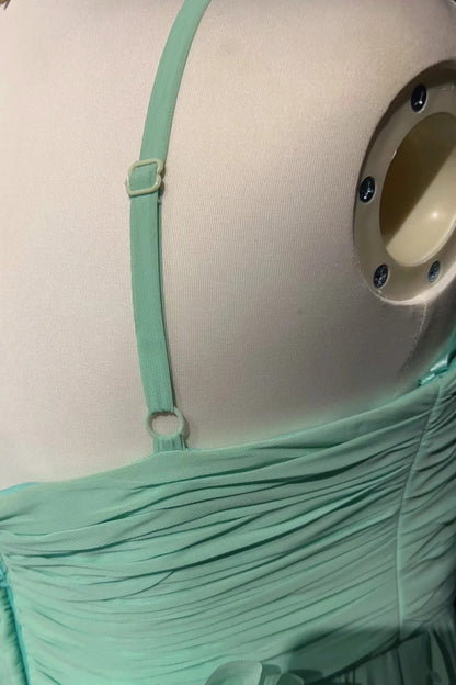 Vintage Prom-Kleider A-Linie Spaghettiträger Mintgrün Chiffon Ärmellos 1980er Lange Formelle Abendrobe N2630