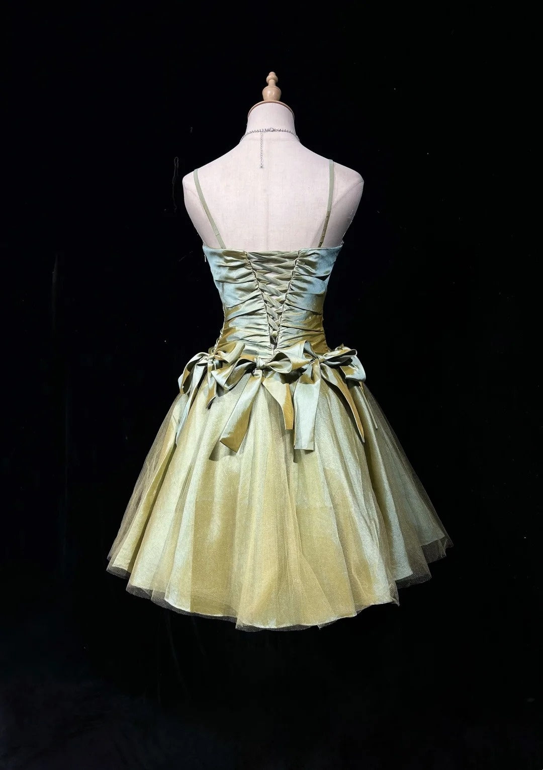 Vintage Ball Gown Spaghetti Straps Olive Green 12th Grad Short Mini length Aesthetic Look Homecoming Dresses RB4338