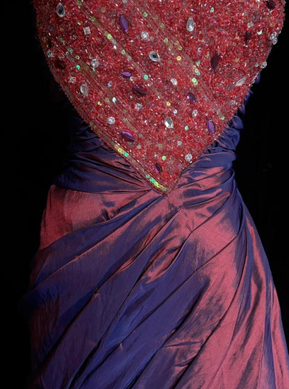 Vintage Prom Dresses 1980s Mermaid Square Neck Burgundy Taffeta Floor Lenngth With Pleated Beading Evening Outfits N3127