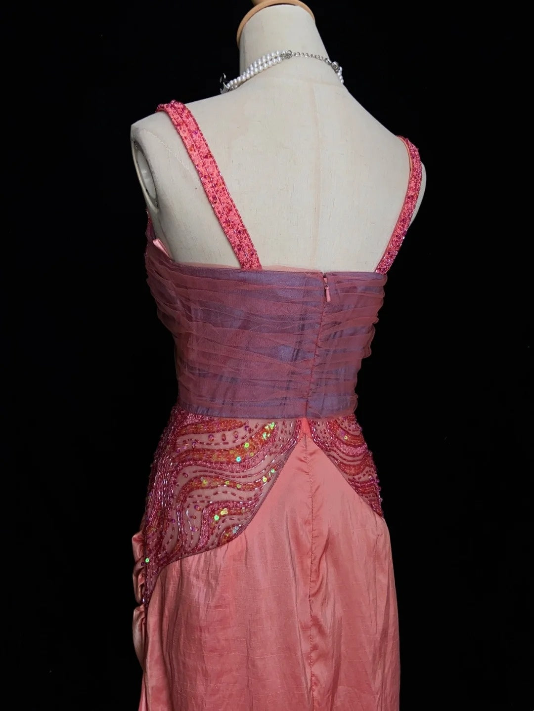 Robes de bal vintage des années 80 sirène bustier en mousseline rose avec perles, tenues de soirée semi-formelles N3635
