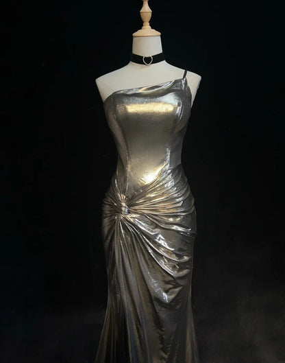 Wunderschöne Abschlussballkleider Meerjungfrau One Shoulder Satin mit Rüschenmieder Lange Abendkleider N3370