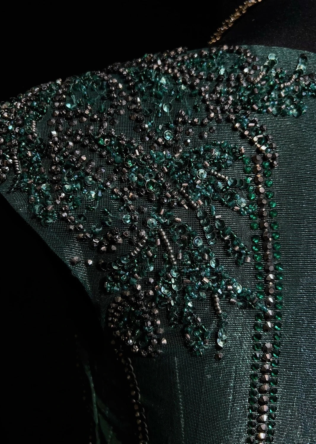 Vintage Abschlussballkleider A-Linie Rundhalsausschnitt Dunkelgrün Tüll Mit Perlen 90er Jahre Abendkleid N2590
