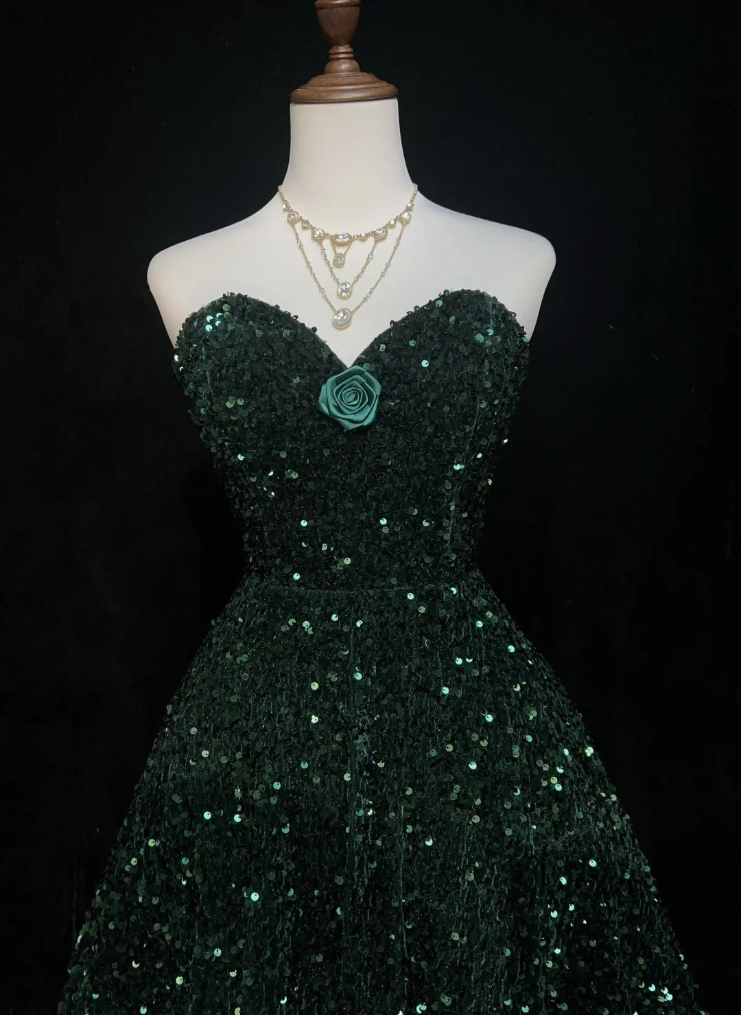 Vintage Ball Gown Sweetheart Dark Green Sequined Y2K 2000s Short Mini Homecoming Dresses N3108