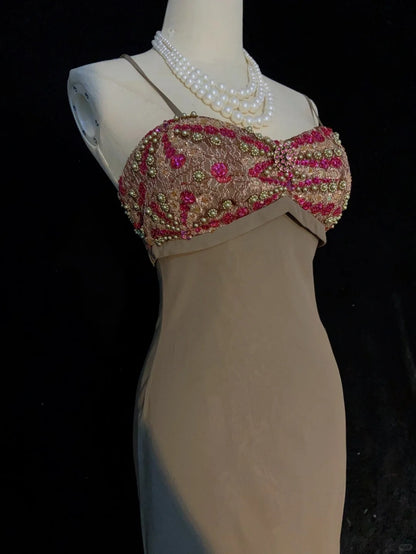 Vintage Abschlussballkleider 90er Meerjungfrau Spaghettiträger Chiffon Lang Semi-Formelle Abendkleider N3655