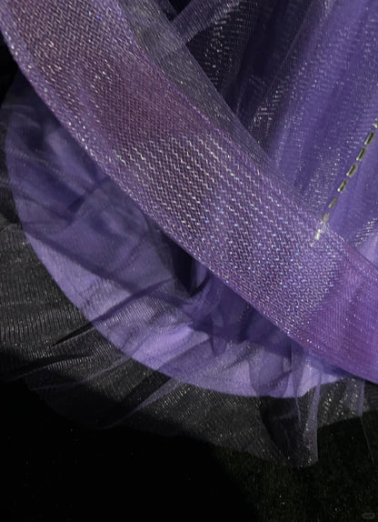 Glitzer Abschlussballkleider Meerjungfrau Sweetheart Flieder Tüll mit Perlen Rückenfrei Langes Abendkleid N3888