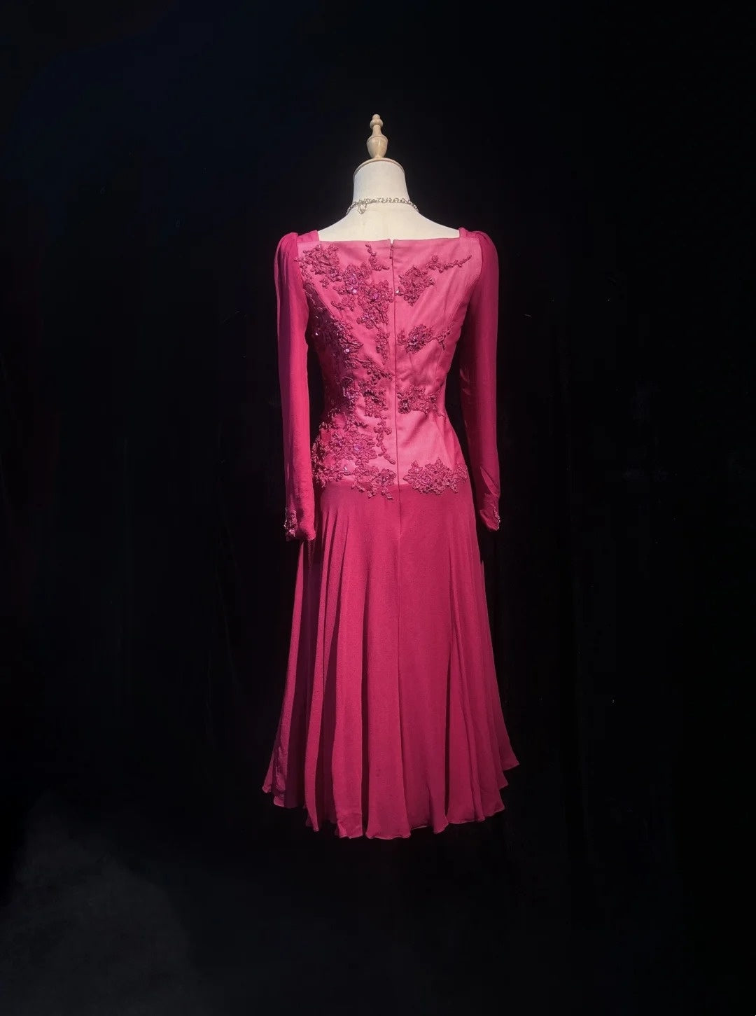 Jolie robe de soirée cocktail trapèze en mousseline de soie rose vif longueur genou robes de bal N3850