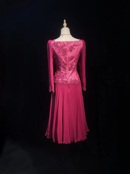 Jolie robe de soirée cocktail trapèze en mousseline de soie rose vif longueur genou robes de bal N3850
