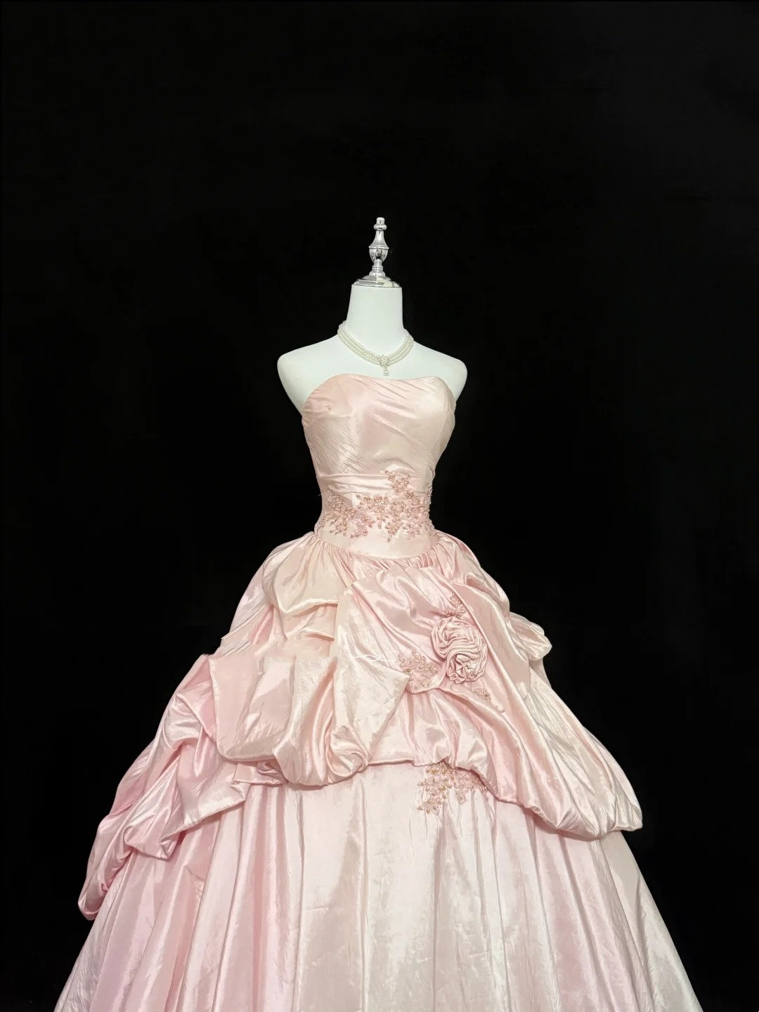 Cute Sweet 16 Dresses Long Ball Gown Strapless Blush Pink Satin With Lace Formal Sweet Sixteen Birthday Gown RC0258