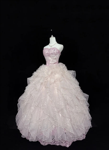 Lange Ballkleider für den 16. Geburtstag, langes Sweet-Sixteen-Geburtstagskleid, trägerloses rosa Festkleid RC0299