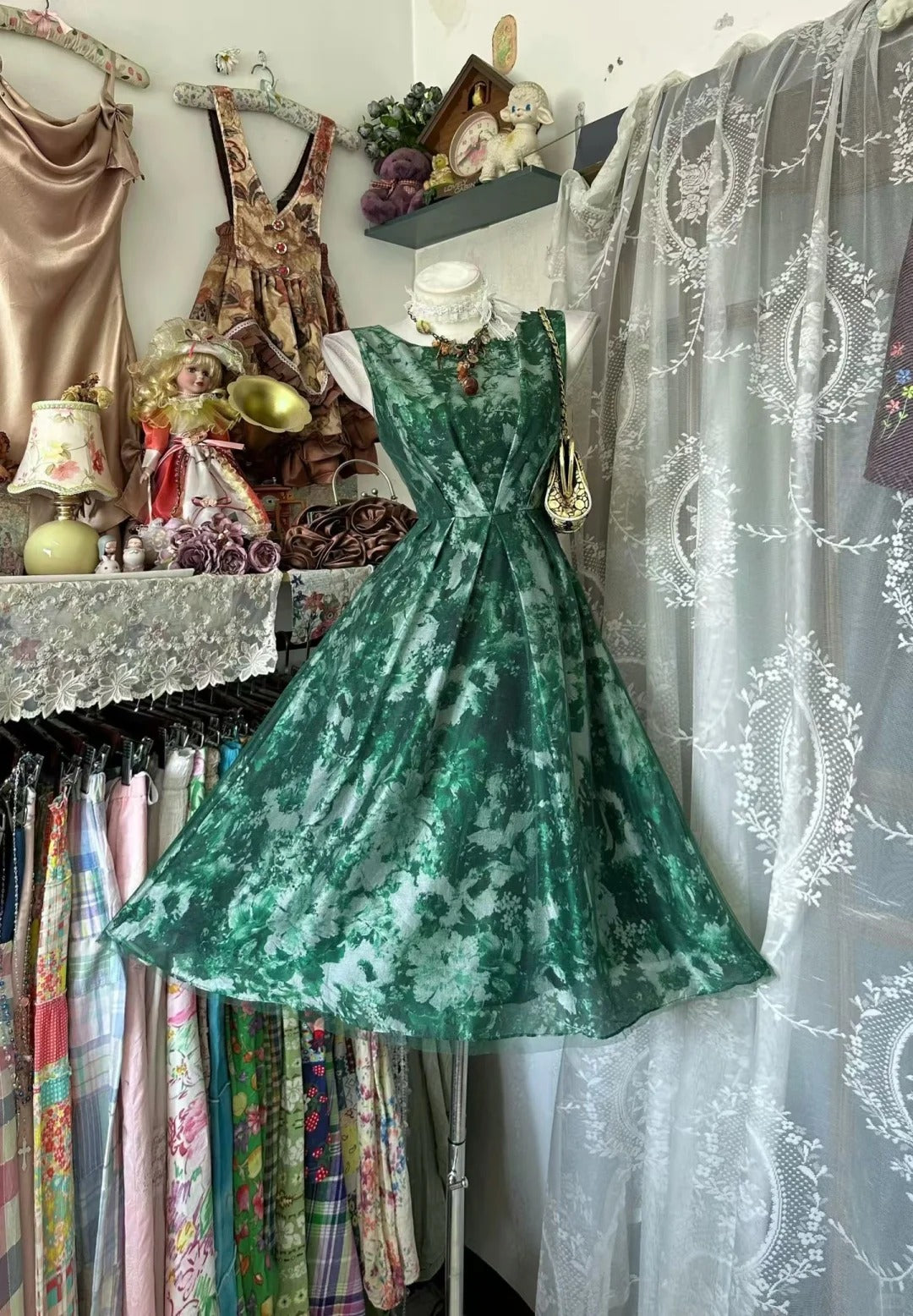 Short Prom Dress Ball Gown Emerald Green Lace Knee Length Graduation Party Dresses RC1135