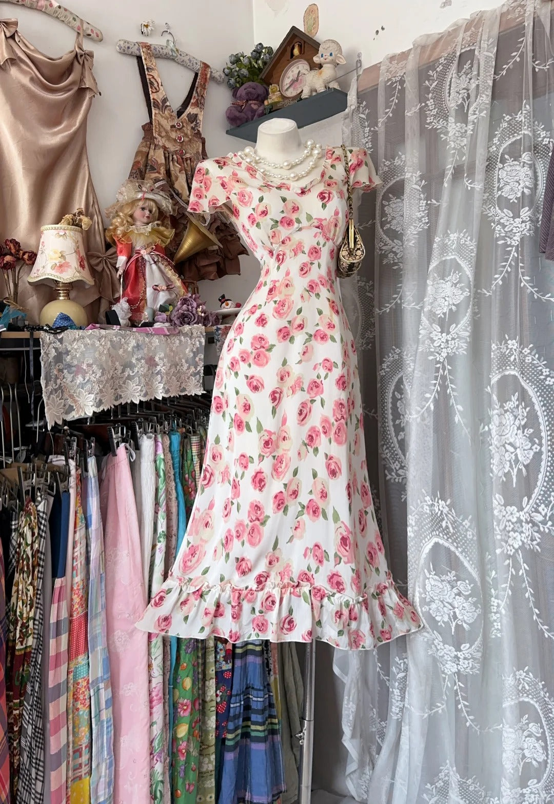 Helle Meerjungfrau Geblümt Rosa Chiffon Midikleid Abschlussball Homecoming Kleider Geburtstagskleid RB4478