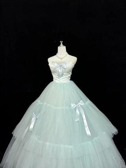 Sweet 15 Quinceanera Dress Ball Gown Strapless Mint Green With Bow-knot Tulle 15th Birthday Gown RC0239