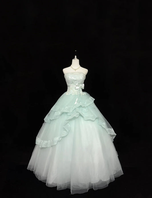 Sweet 16 Dresses Long Ball Gown Sweet Sixteen Long Birthday Dress Lace Strapless Mint Green Formal Gown RC0348