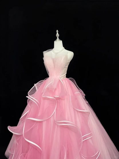 Pink Sweet 16 Dresses Long Ball Gown Sweetheart With Ruffled Sweet Sixteen Birthday Gown RC0224
