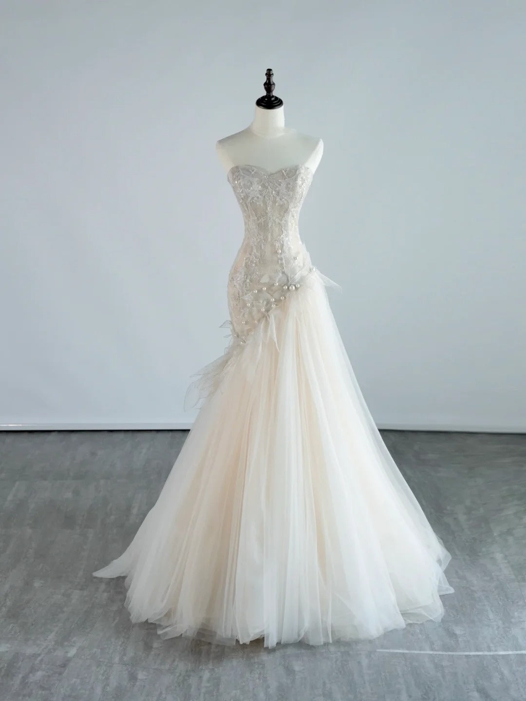 Princesses Elegant Mermaid Sweetheart Tulle Lace Wedding Gown Long Fairytale Summer Wedding Dresses N664